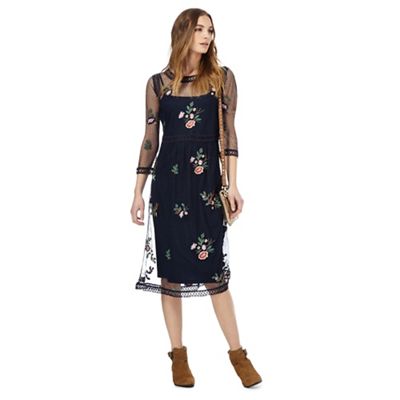 Navy floral embroidered dress